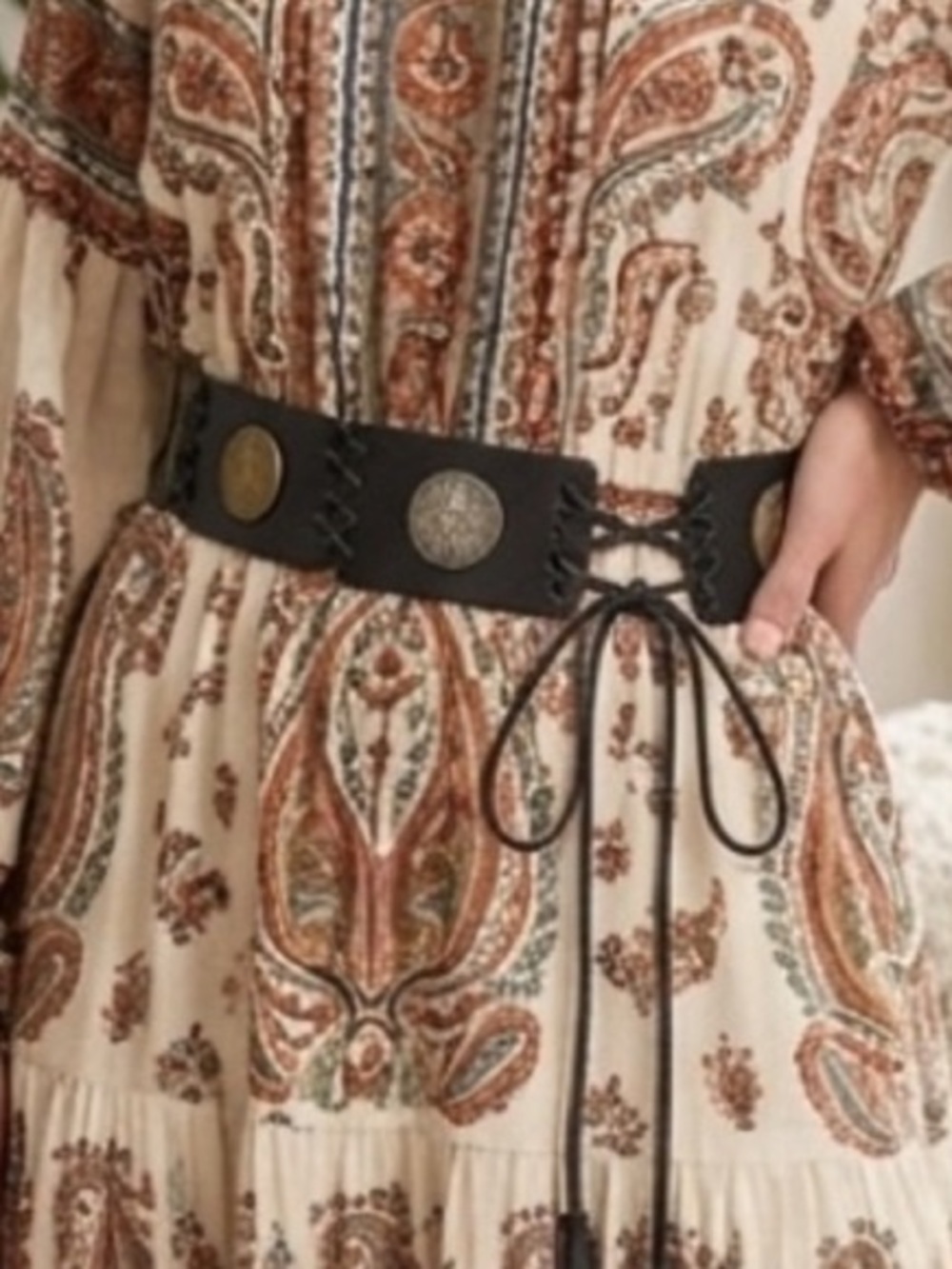 Black Leather Coin-Accent Bohemian Belt Unbranded